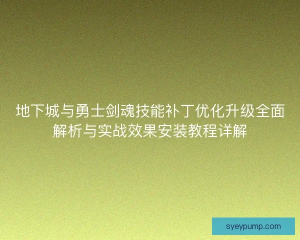 地下城与勇士剑魂技能补丁优化升级全面解析与实战效果安装教程详解