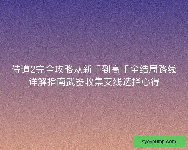 侍道2完全攻略从新手到高手全结局路线详解指南武器收集支线选择心得